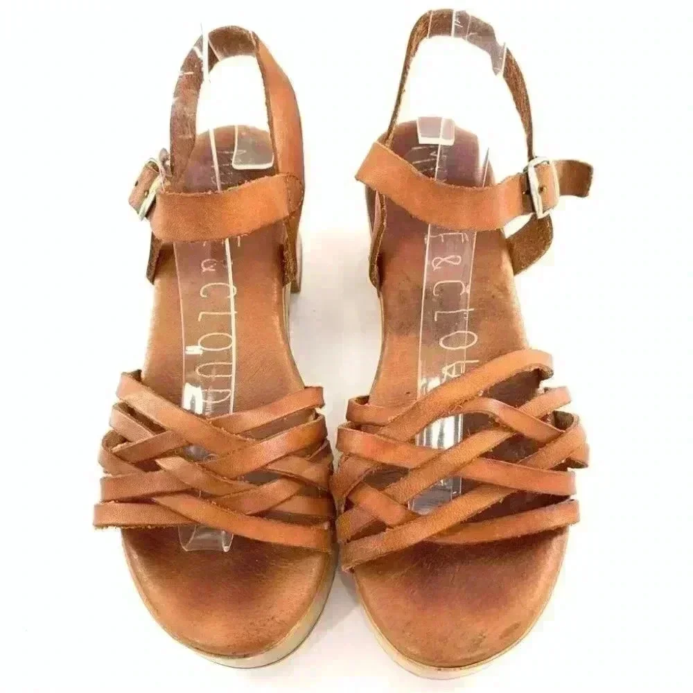 Muse & cloud womens sandals size 36 tan leather chunky retro festival boho